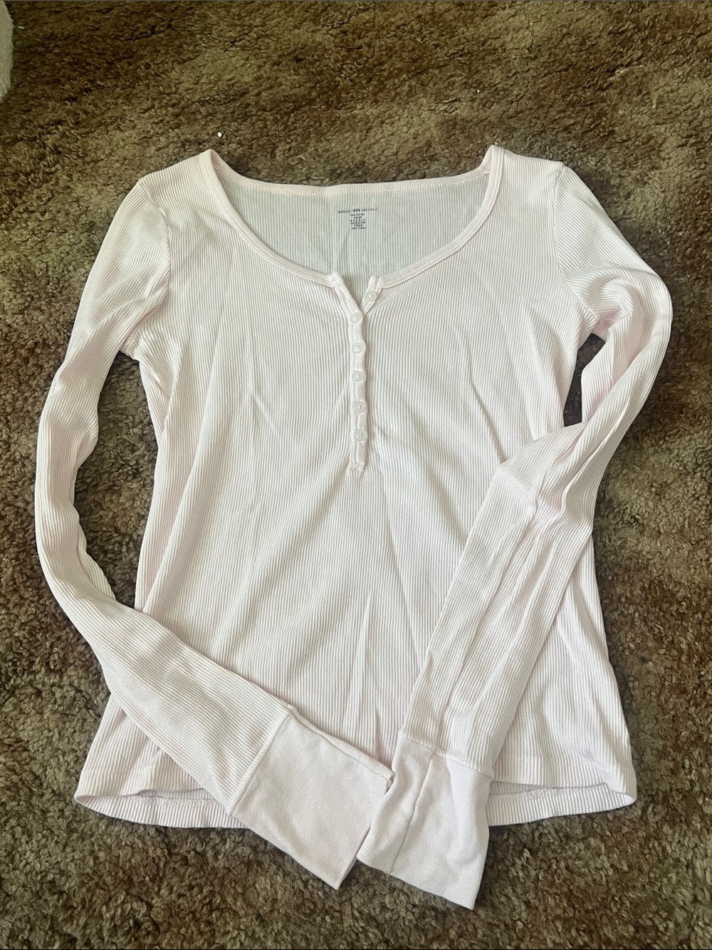 Light Pink Ribbed Henley Long-Sleeve Top